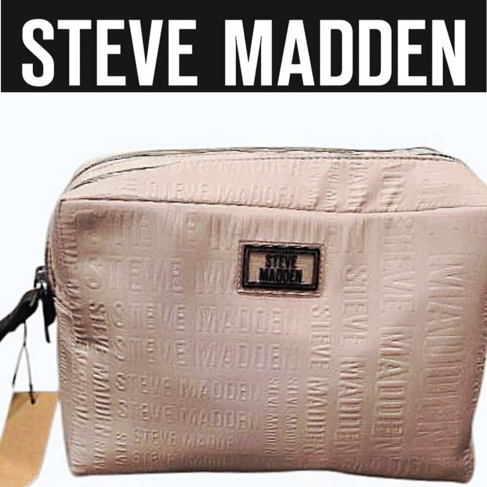 Steve Madden Embossed Logo‎ Double Zip Nylon XL Cosmetic Bag- Blush